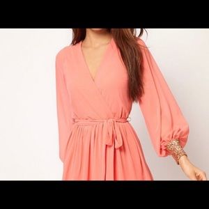 ASOS peach dress with gold sequin cuffs